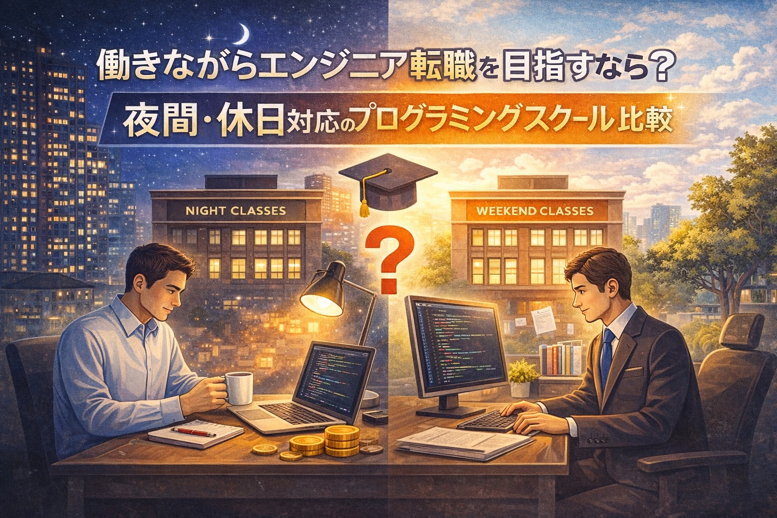 働きながらエンジニア転職を目指すなら？夜間・休日対応のプログラミングスクール比較