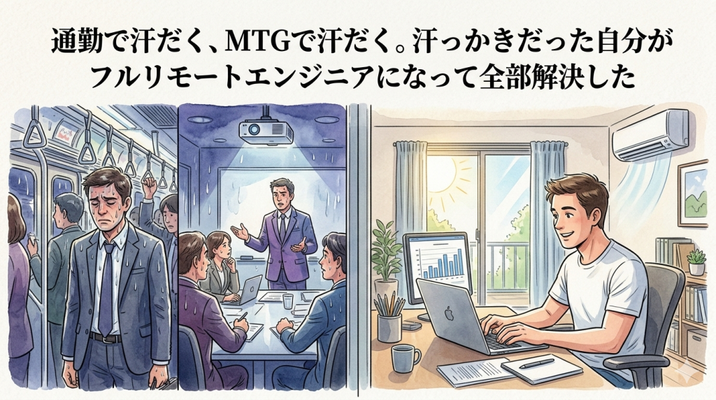 通勤で汗だく、MTGで汗だく。汗っかきだった自分がフルリモートエンジニアになって全部解決した